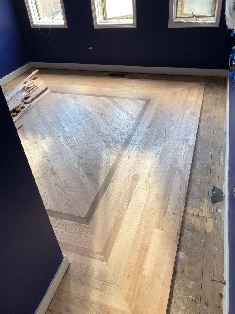 Custom walnut in oak border/ home office Chicago Custom walnut in oak border/ home office Chicago