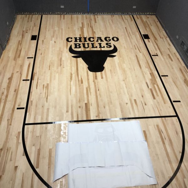 Basketball court with The Chicago Bulls Logo Chicago, FLOORecki LLC