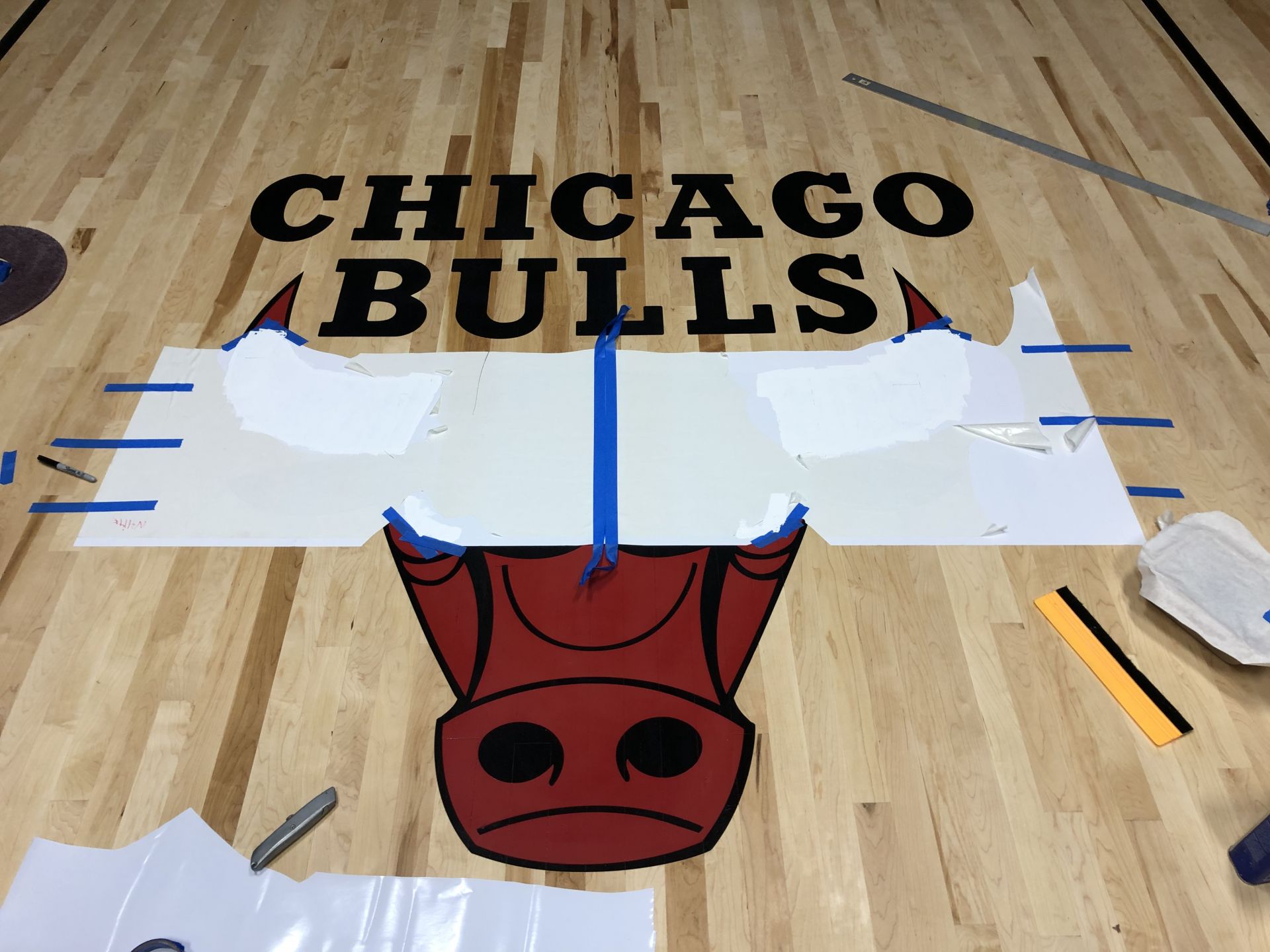 Basketball court with The Chicago Bulls Logo Chicago, FLOORecki LLC