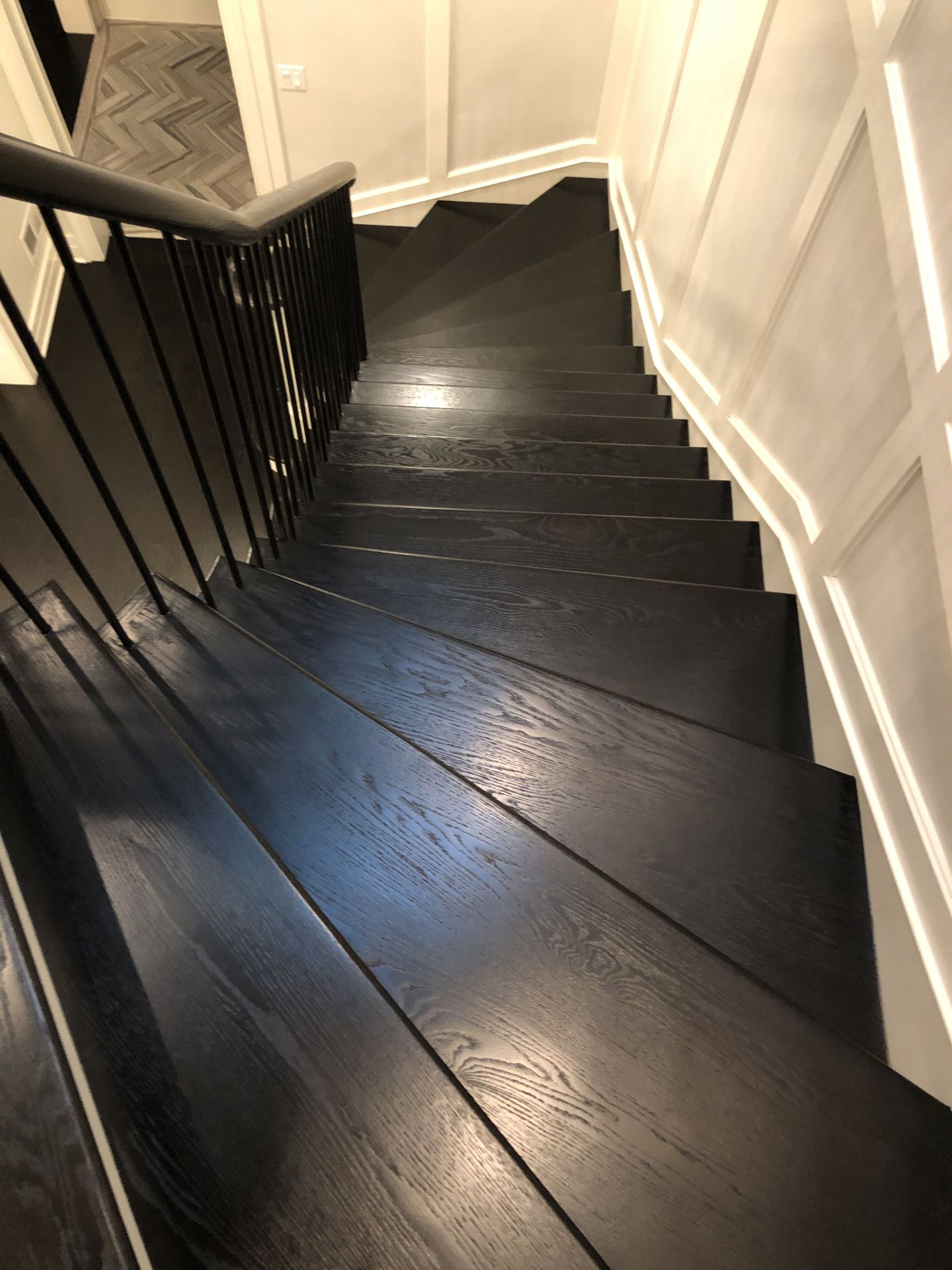 Bona Ebony Stain + satin polyurethane finish on red oak floors