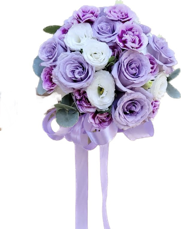 Purple roses bridal bouquet symbolise long term commitment Online