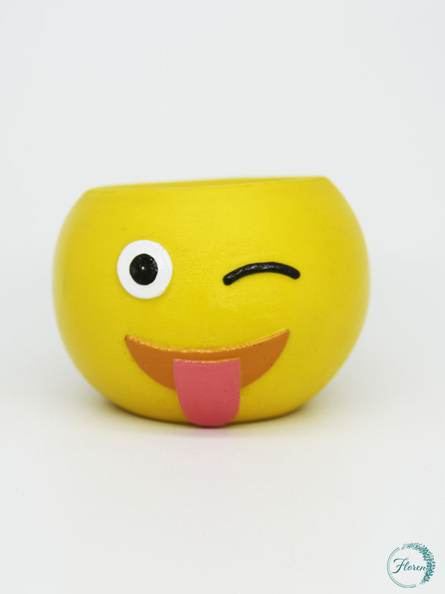 Winking Emoji with Tongue Out Flower Pot