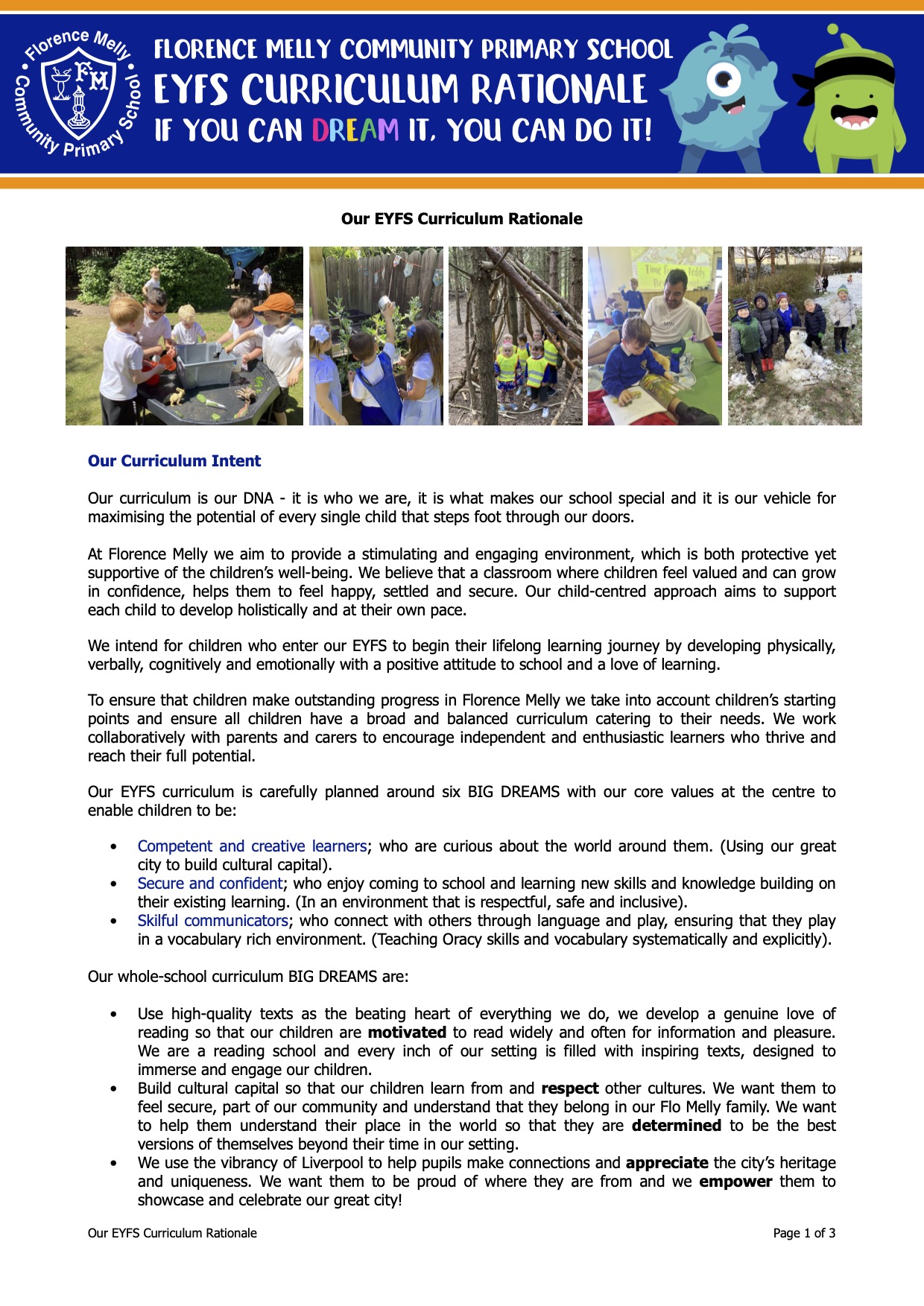 Our EYFS Curriculum Florence Melly Community Primary School