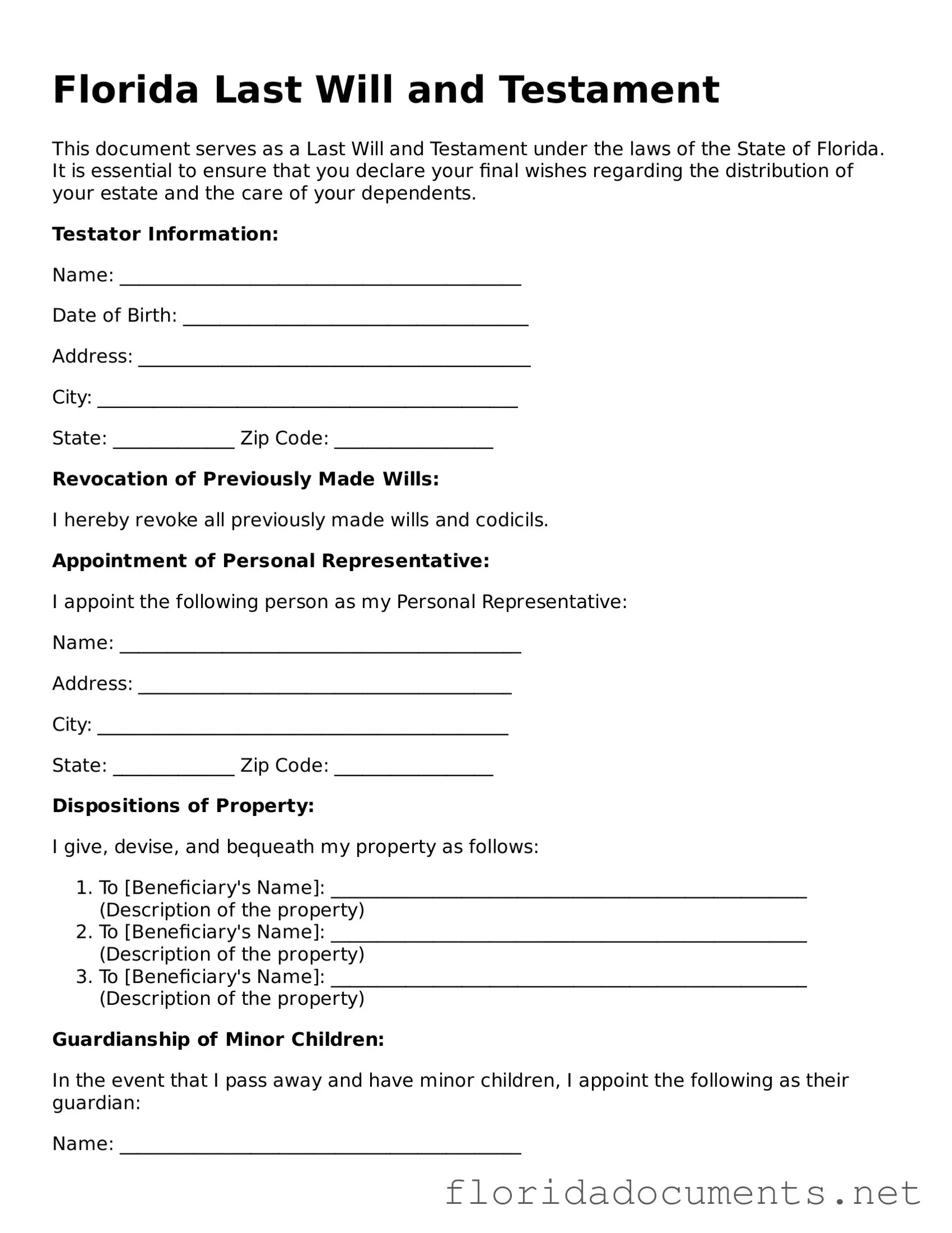 Download Florida Last Will and Testament Form Florida Documents