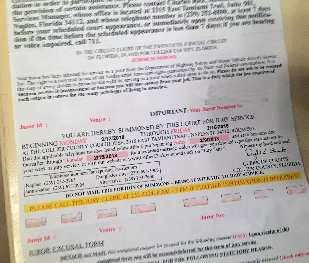 Jury duty is a civic duty in our republic! A GATOR IN NAPLES