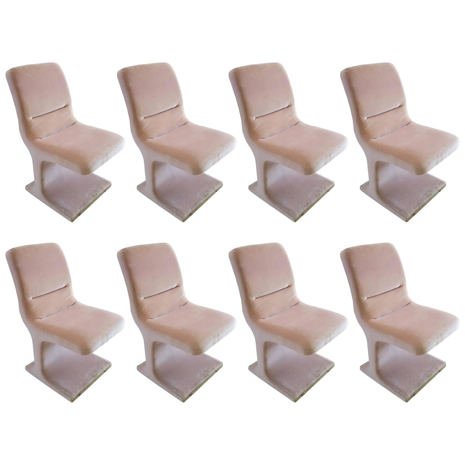 SOLD Set of 8 Pink & Brass Dining Chairs Cantilever Hollywood Regency