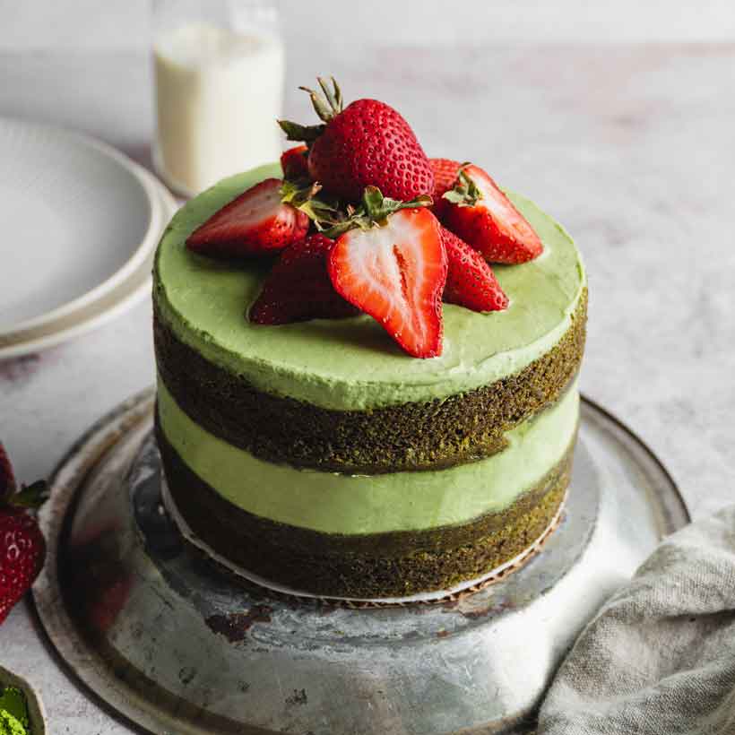 Vegan Matcha Strawberry Cake Dessert Recipe Floured Frame