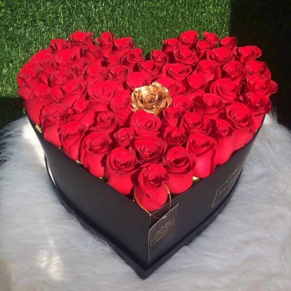 Heart Box + Gold Rose FLOWER BOX PERÚ® FLOWER BOX PERÚ® Delivery