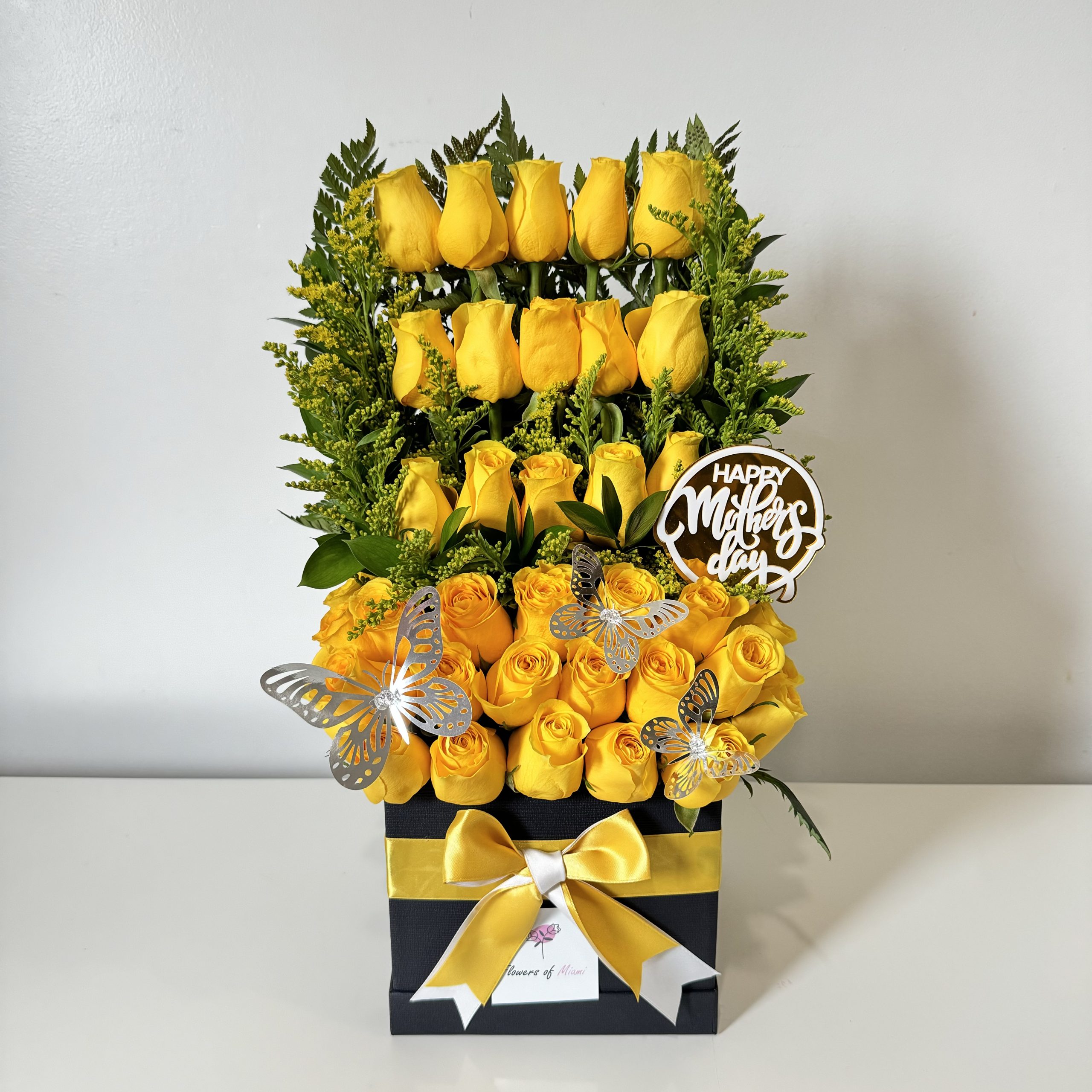 50 Fresh Roses in a Box Yellow Flowers of Miami