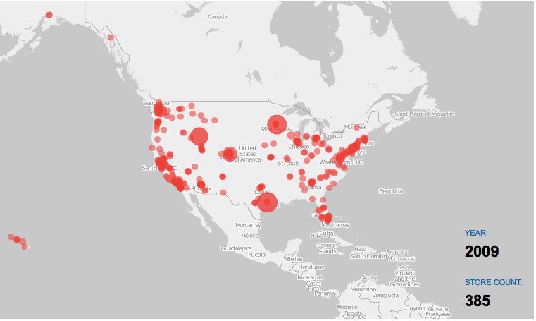 Map Of All Costco Locations Watching The Growth Of Costco Warehouses | Flowingdata