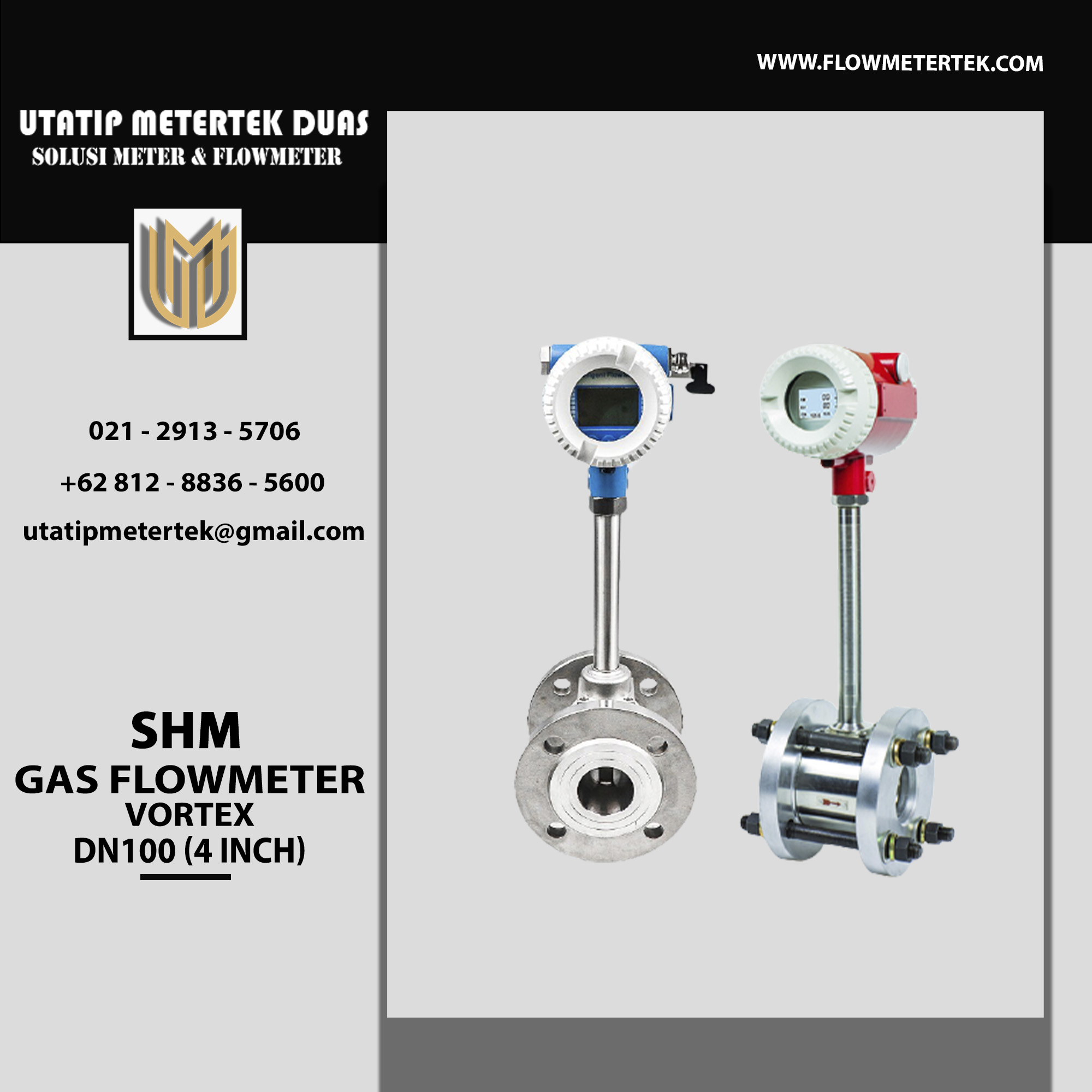 SHM Gas Flow Meter Vortex DN100 Utatip Metertek Duas
