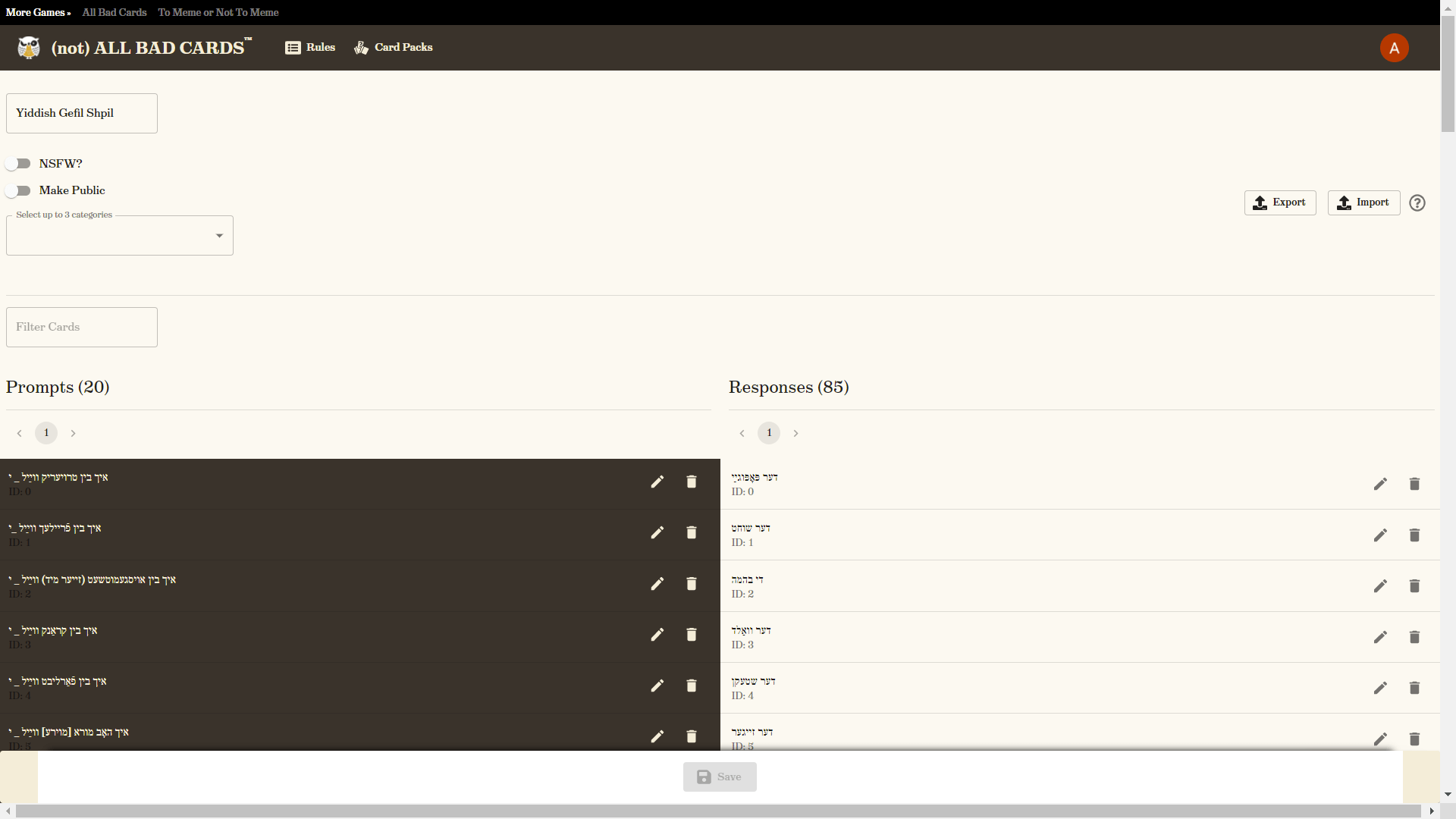 Customized “Apples to Apples” and “Cards Against Humanity” Games for