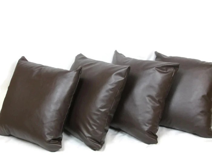 22" Brown Faux Leather Cushion Covers With Inserts Set of 4 Fluffsters