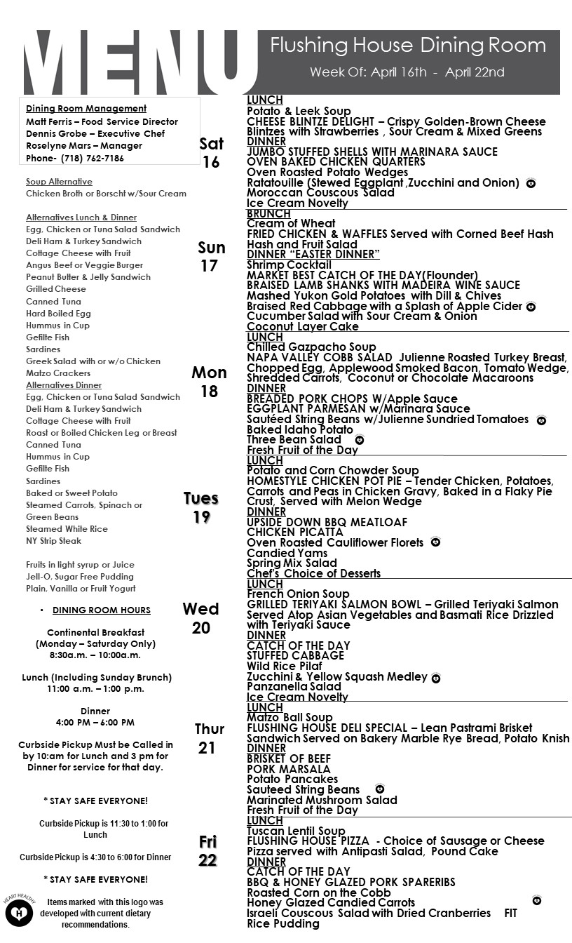 Flushing House Dining Menu