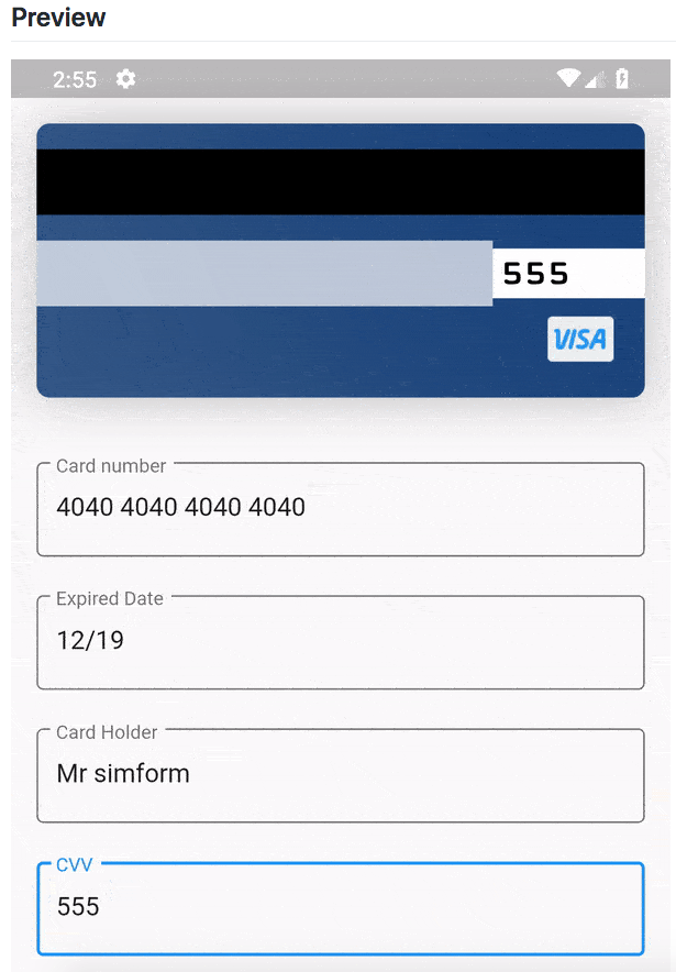 A credit card widget for Flutter application App Development