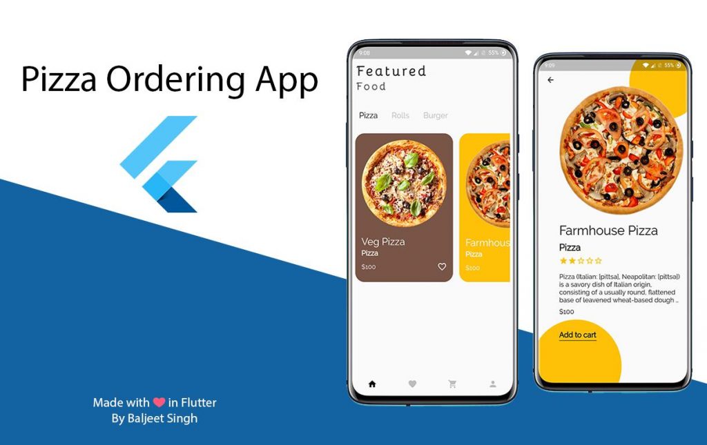 Pizza Ordering App UI Download Source Code on GitHub
