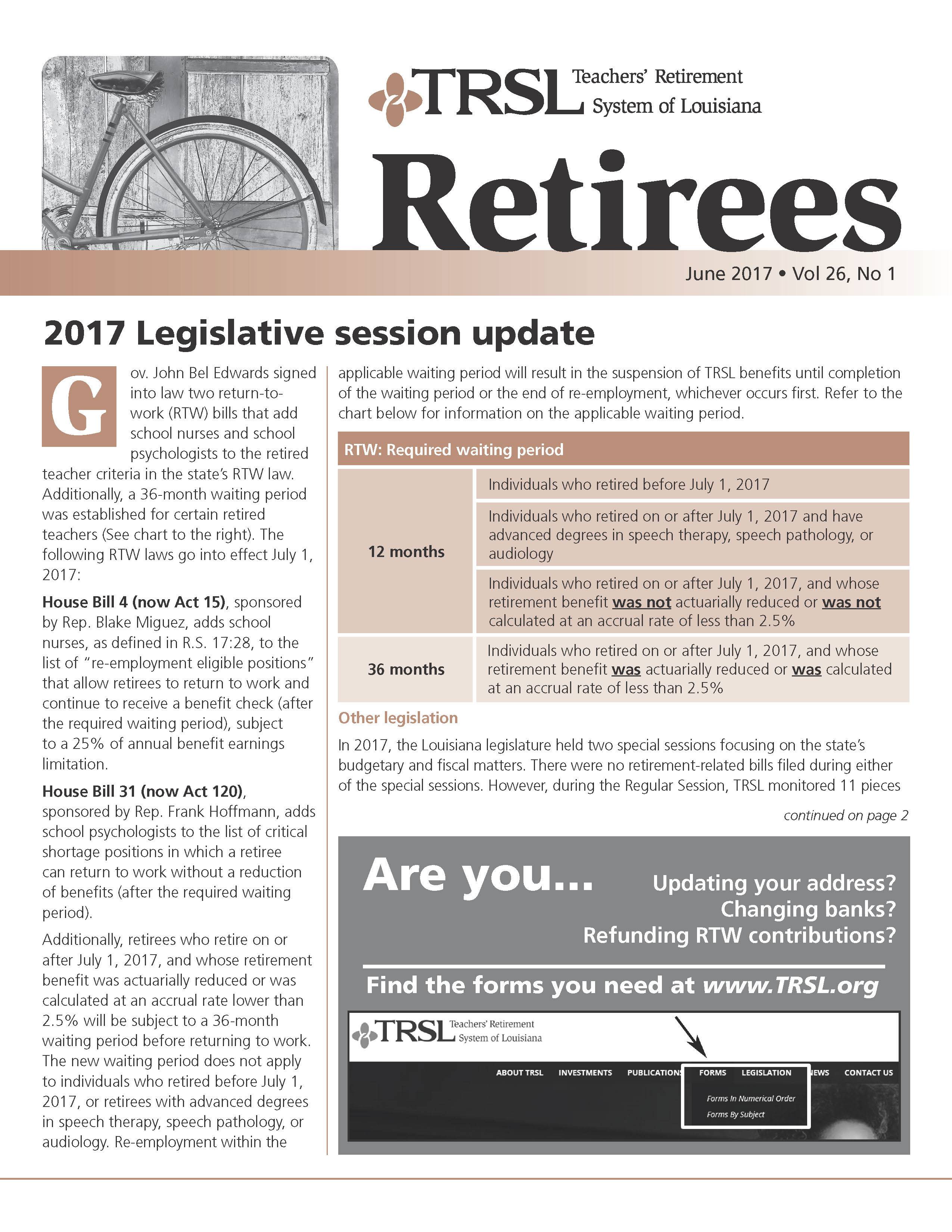 For Retirees TRSL Teachers' Retirement System of Louisiana