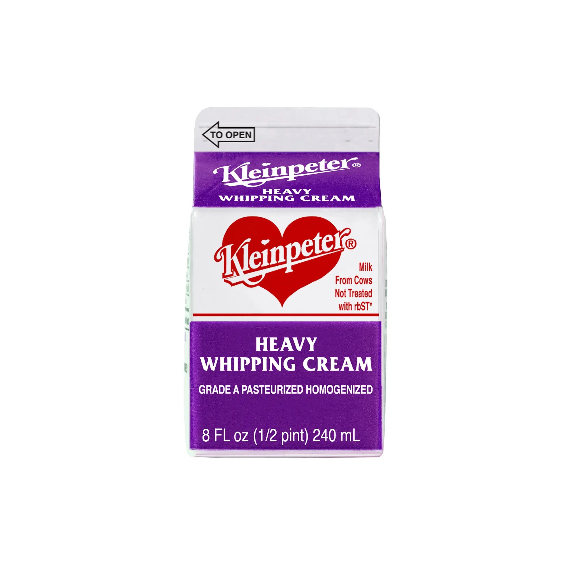 Heavy Cream / Whipping Cream Half Pint Carton Kleinpeter Farms