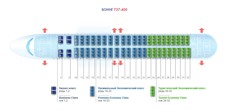 Boeing 737 400 схема салона utair