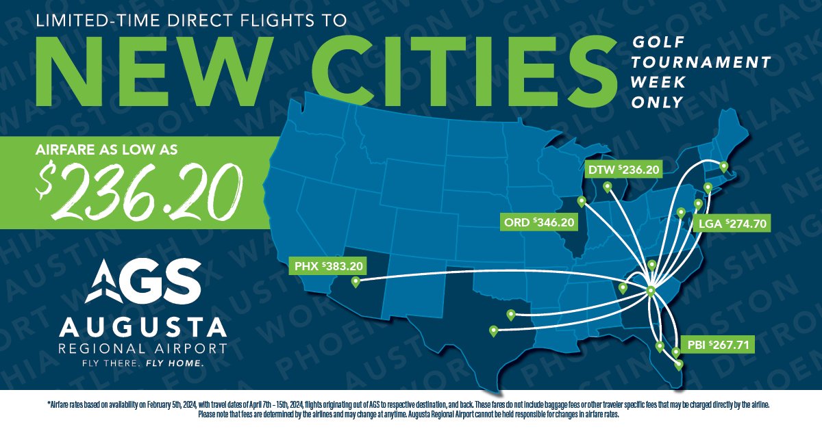 LimitedTime Direct Flights During Golf Tournament Week in Augusta