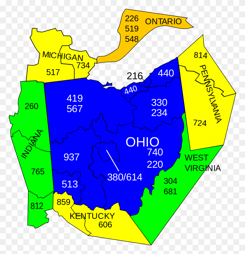 Area Code Ohio Area Codes, Map, Diagram, Plot HD PNG Download FlyClipart