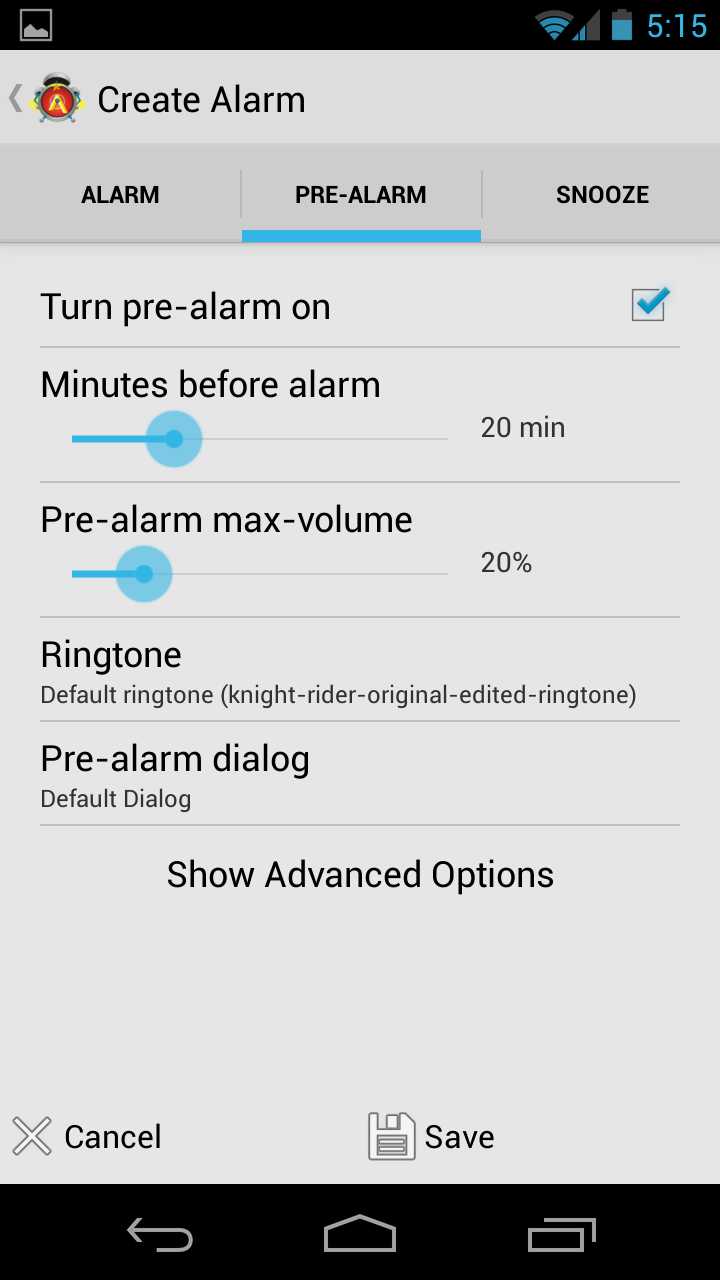 Set a Prealarm Awesome Alarm