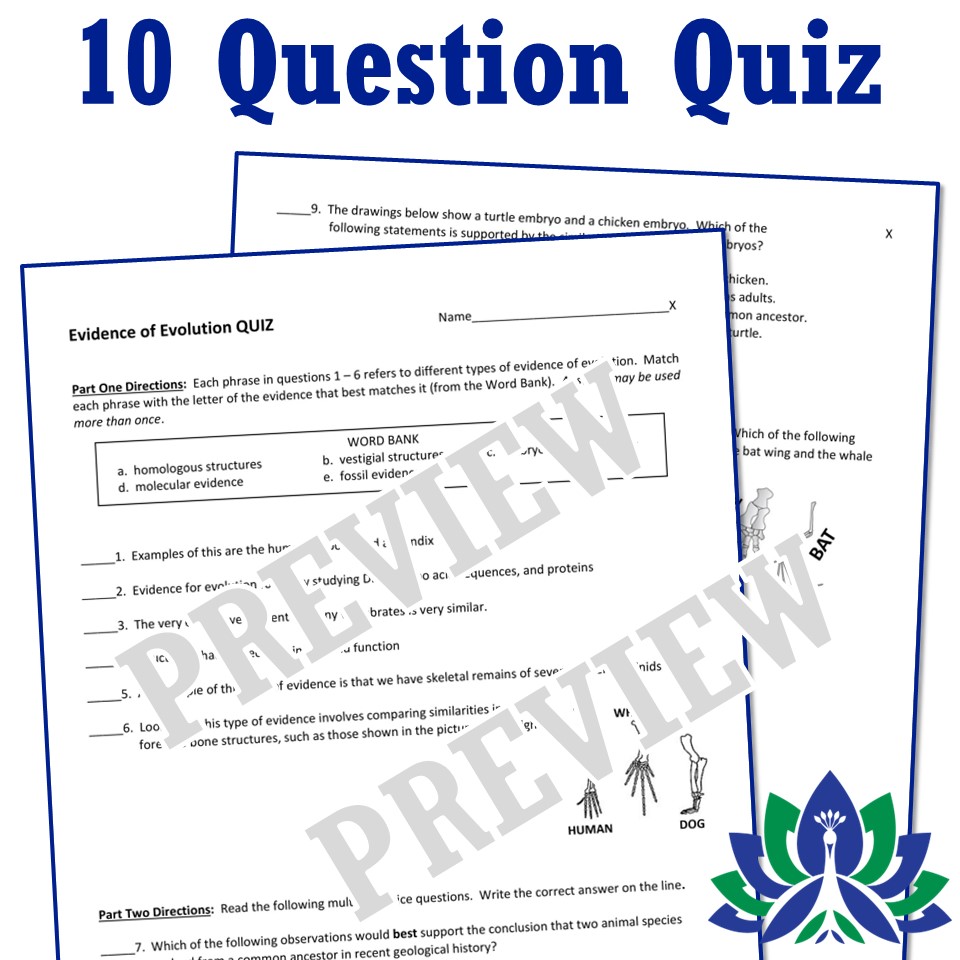 Evidence of Evolution QUIZ Flying Colors Science