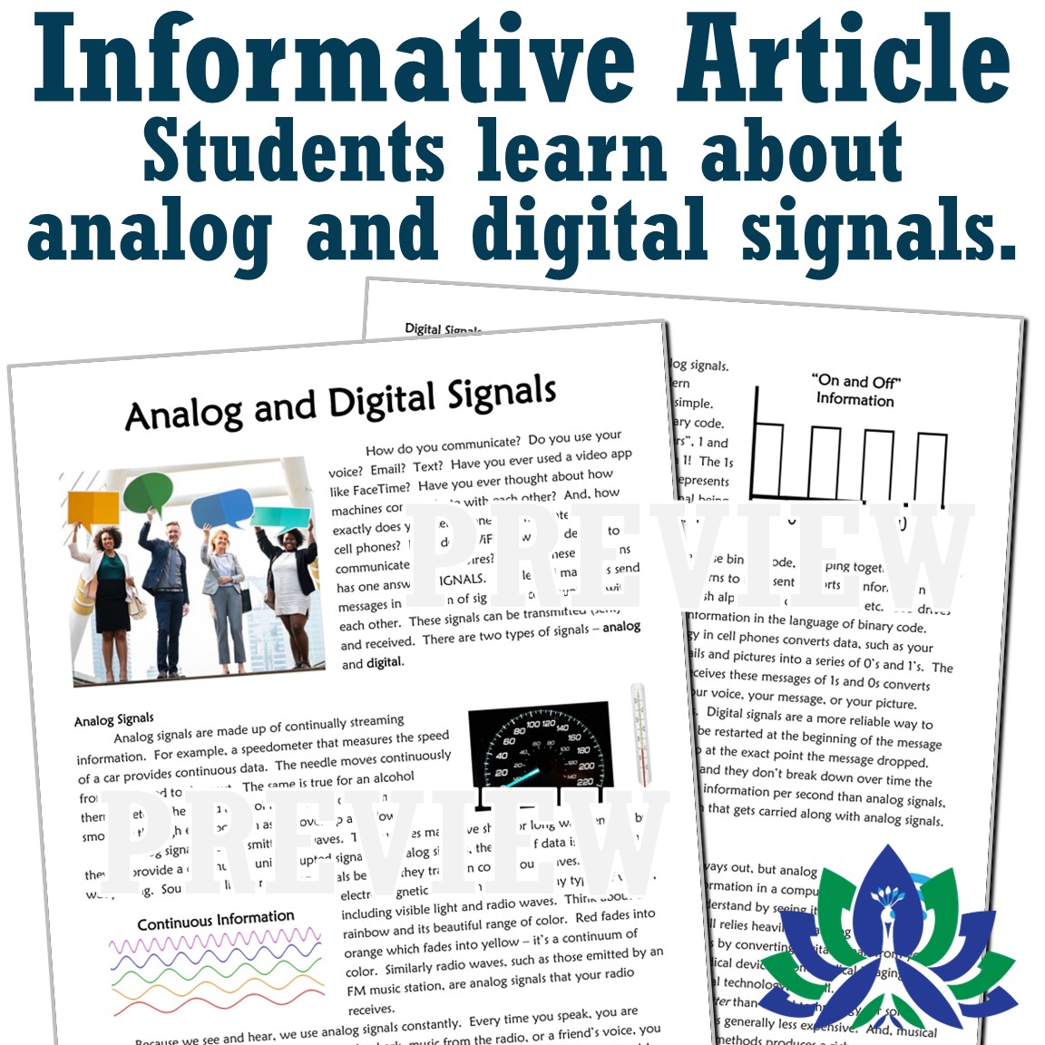 Analog and Digital Signals Article, Worksheet, and Graphing Flying Colors Science