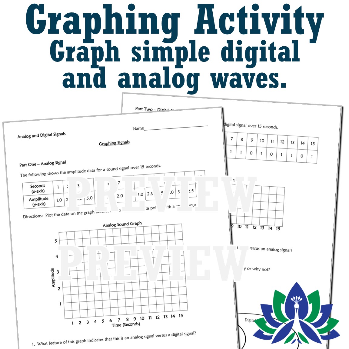 Analog and Digital Signals Article, Worksheet, and Graphing Flying Colors Science