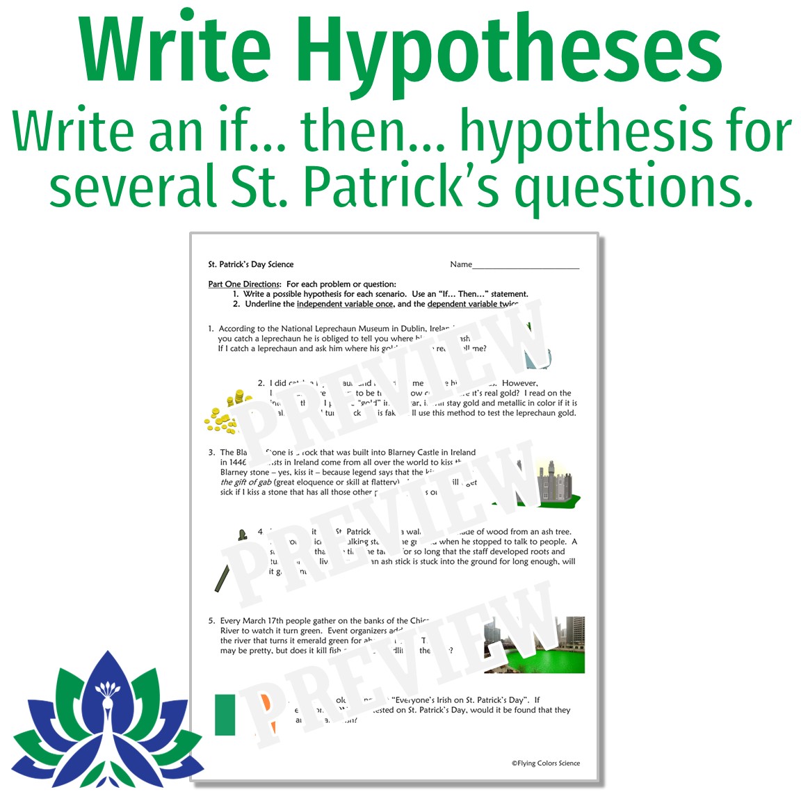 St Patrick's Day Science Worksheet Scientific Method Flying Colors