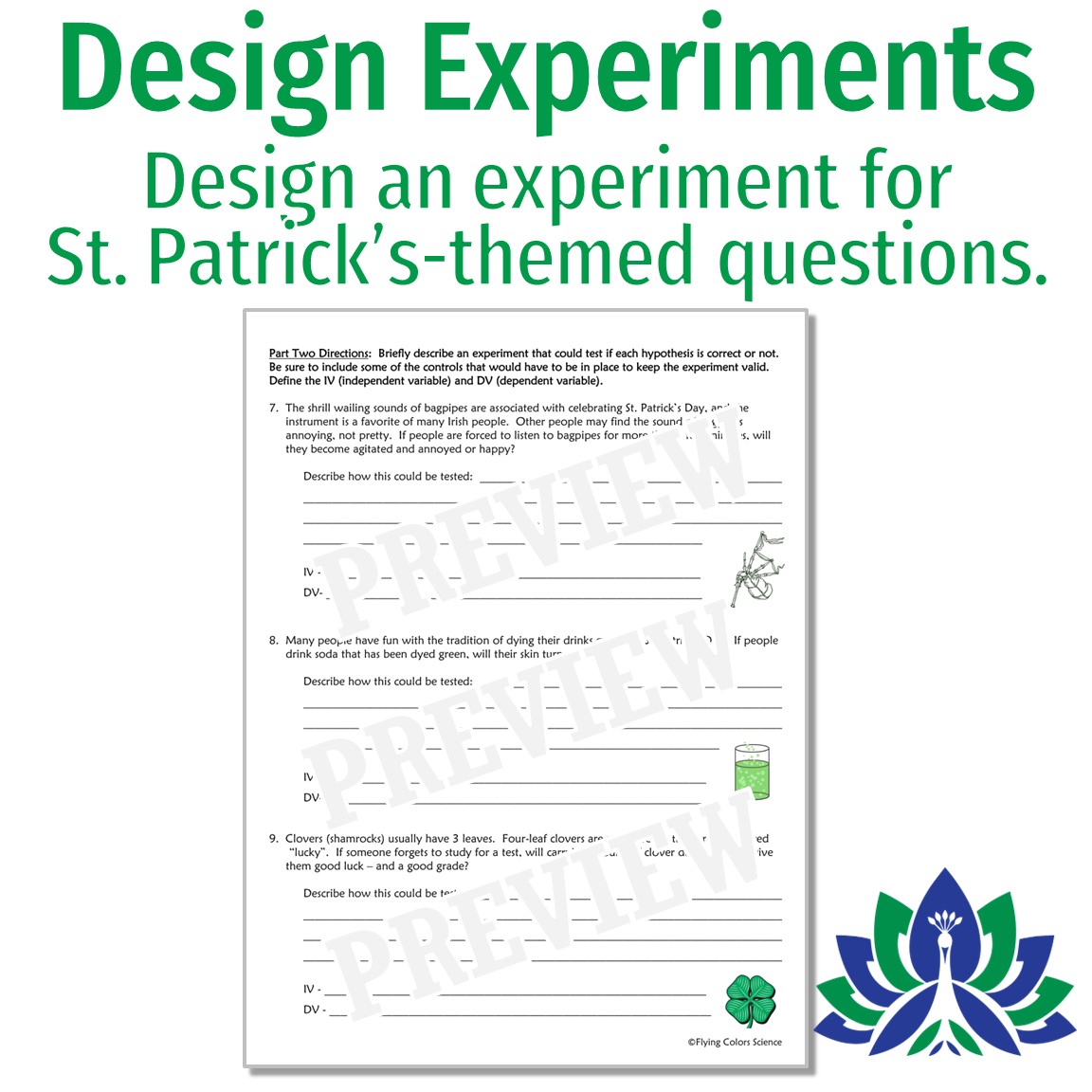 St Patrick's Day Science Worksheet Scientific Method Flying Colors