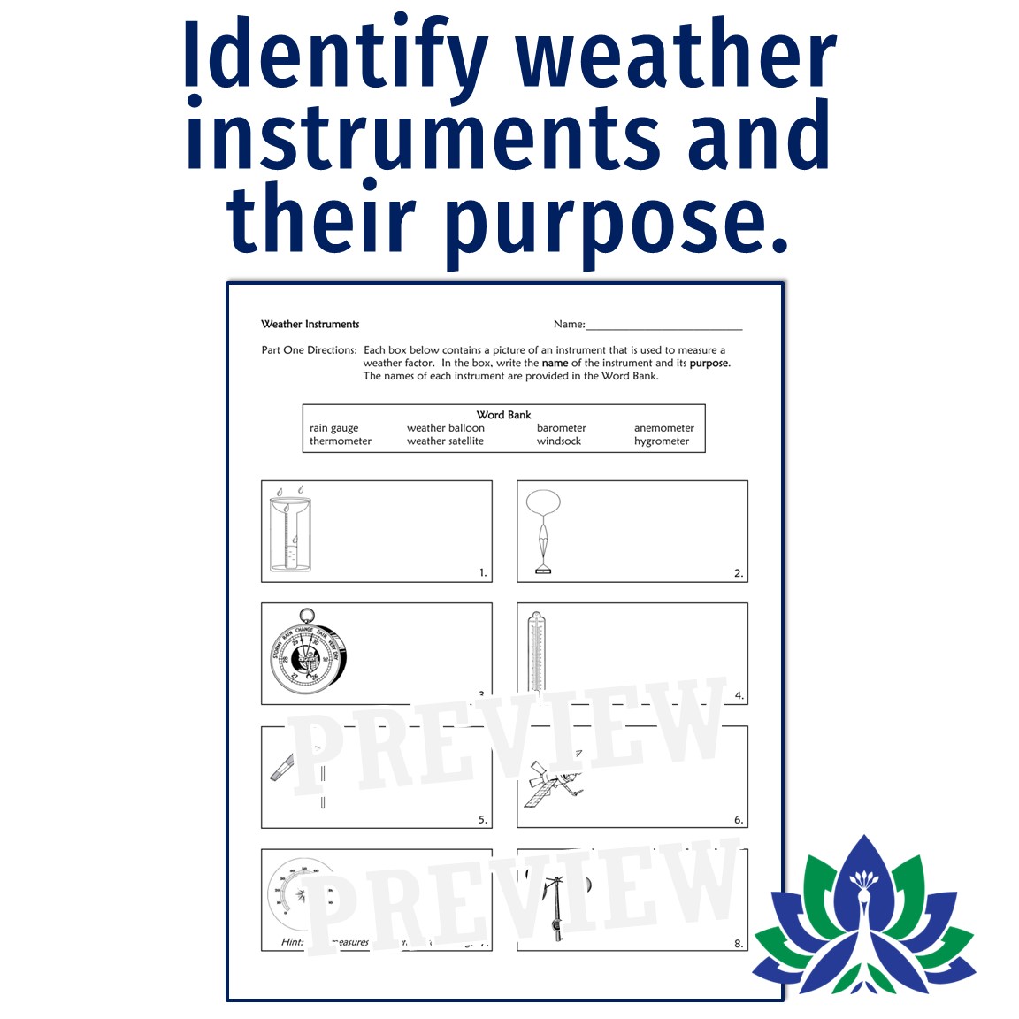 Weather Instruments Worksheet - Flying Colors Science