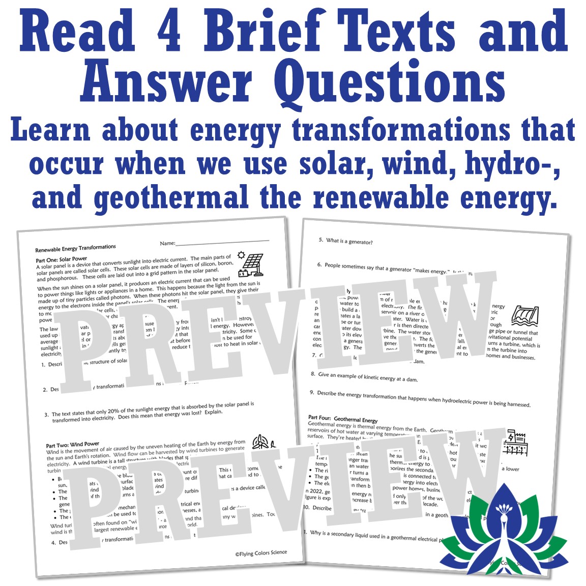 Energy Transformations Worksheet with Renewable Energy Examples
