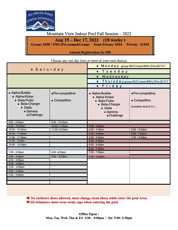 Spring 2022 Flying Fish Swim School
