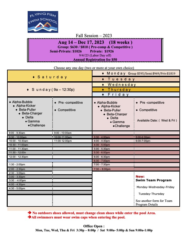 Fall 2023 Flying Fish Swim School