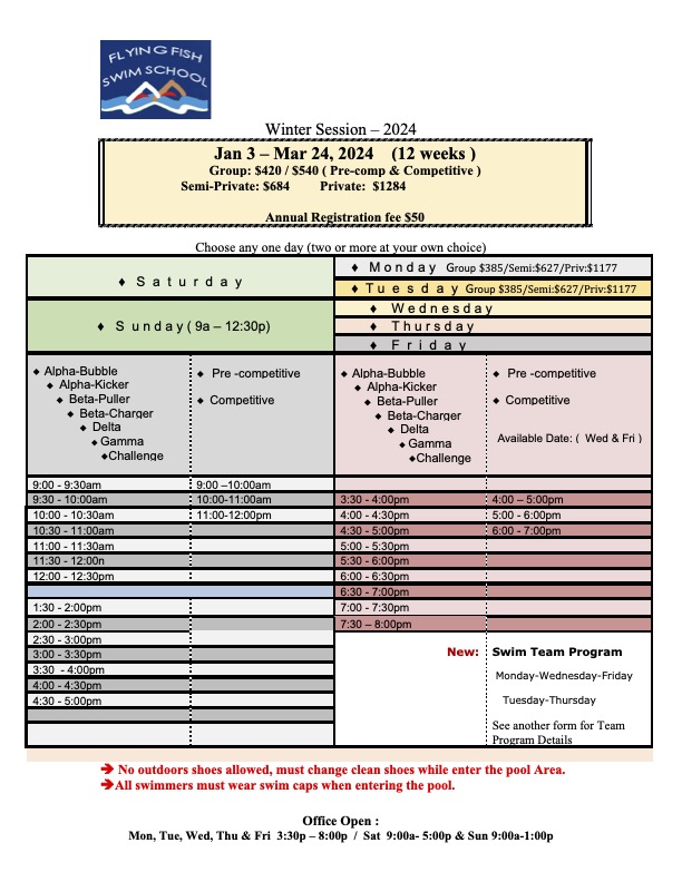 Winter 2024 Flying Fish Swim School