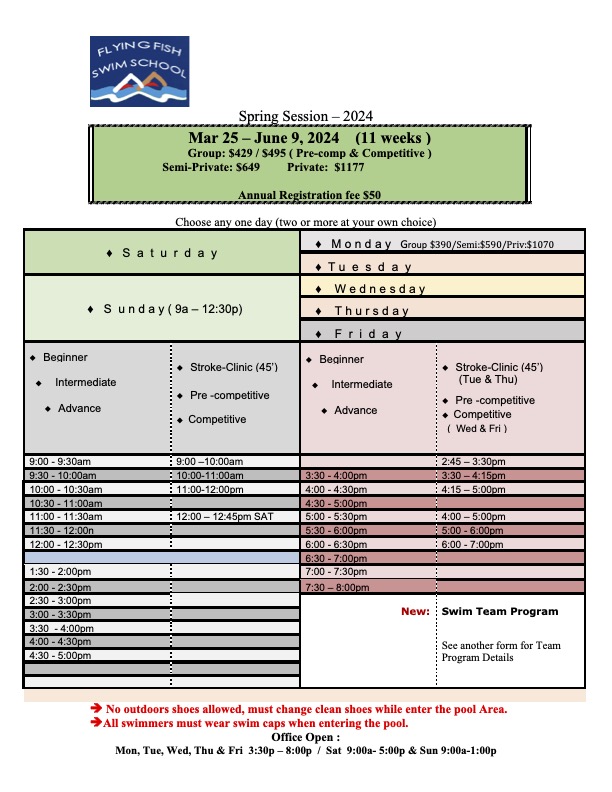 Spring 2024 Flying Fish Swim School