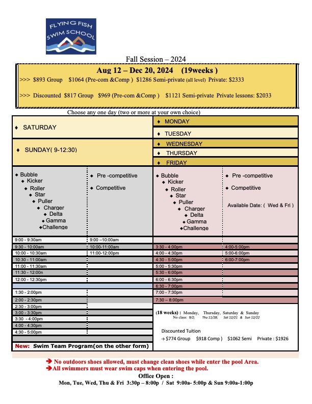 Spring 2024 Flying Fish Swim School