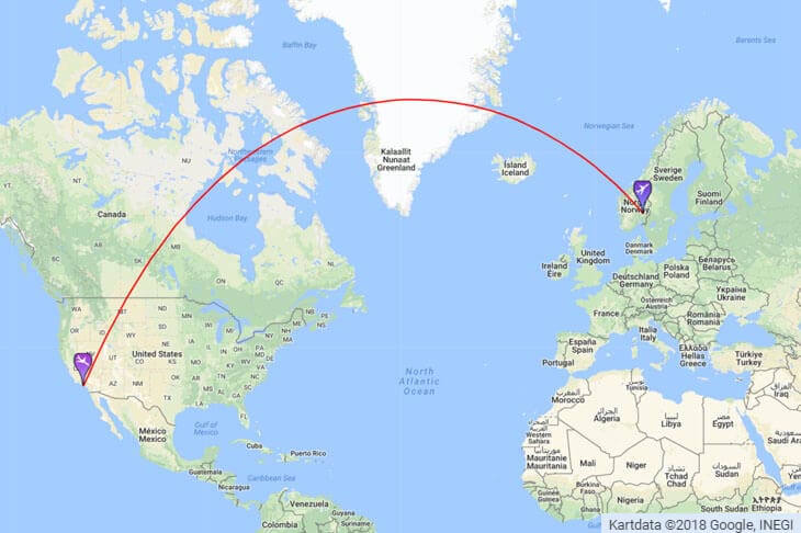Flytid Oslo - Los Angeles