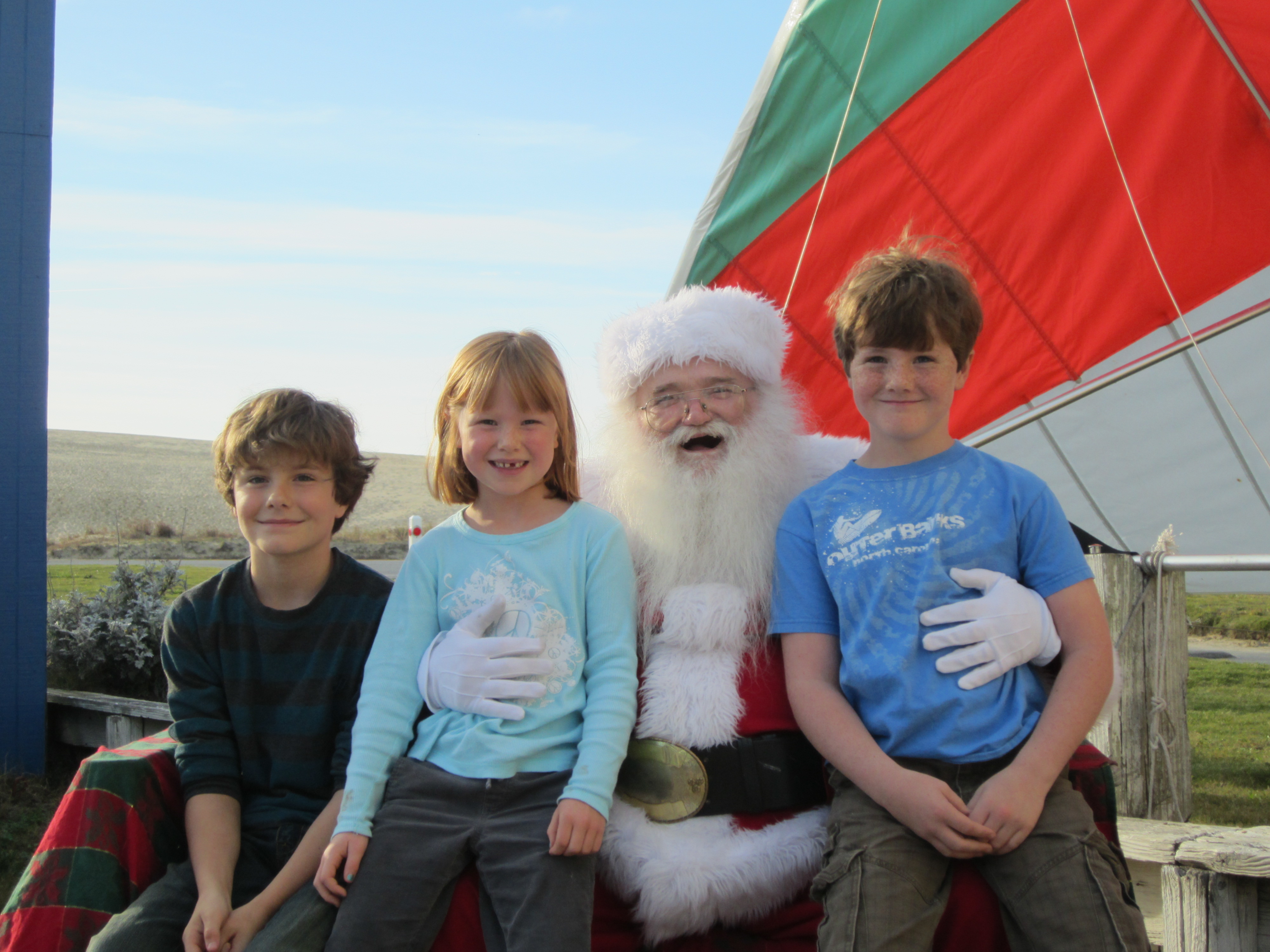 Hanging with Santa at Kitty Hawk Kites in Nags Head fly together