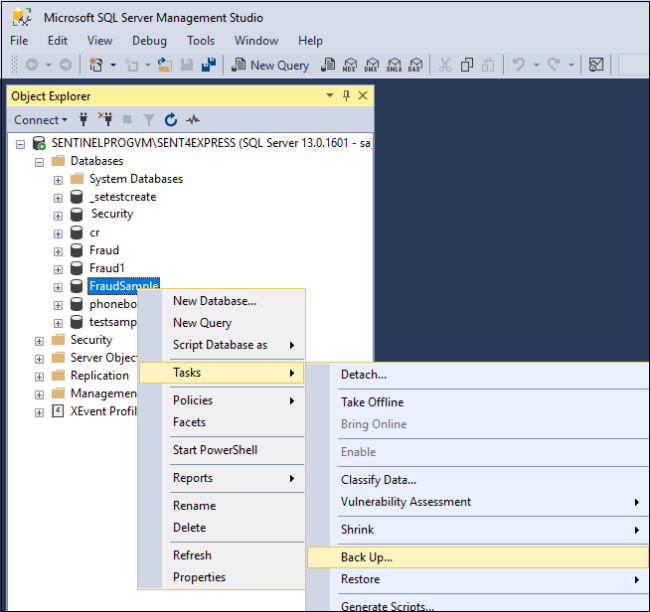 Microsoft SQL Server Database Backup and Restore for Sentinel Visualizer
