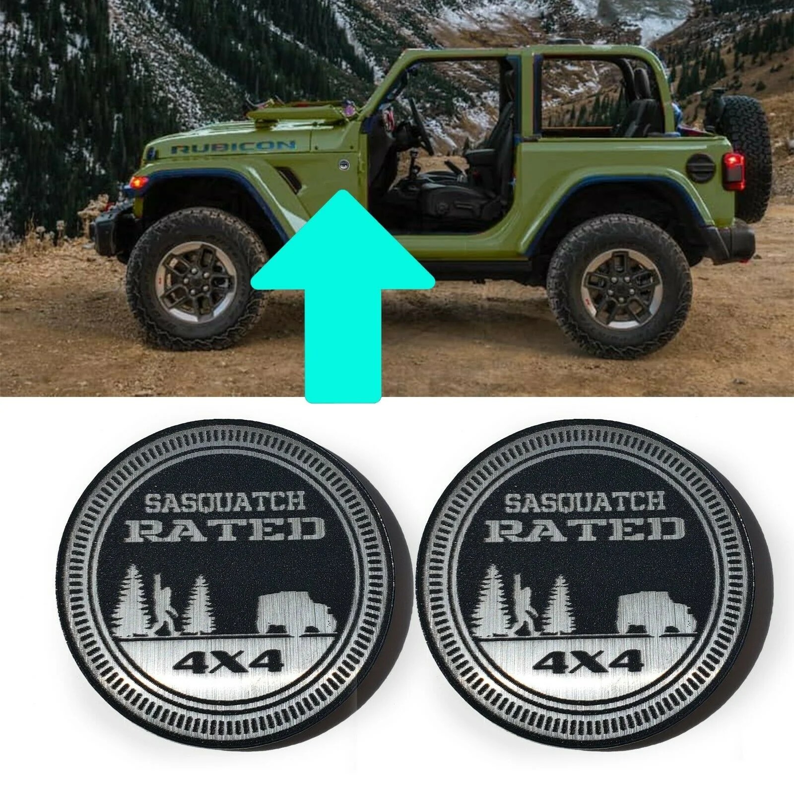 Pair (2) SAQUATCH Rated Fender Badges fits JEEP WRANGLER YJ JL JK TJ C