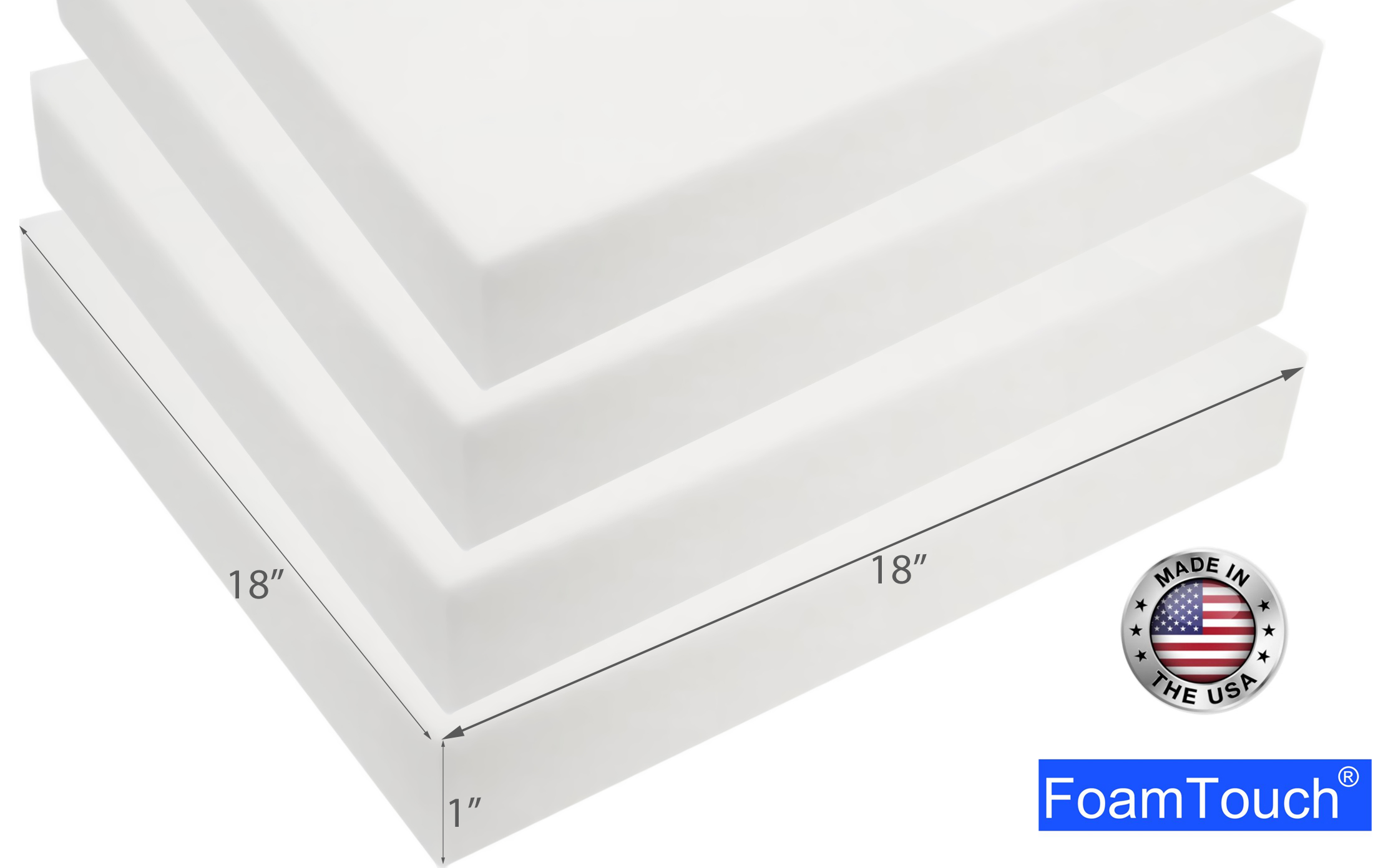 High Density 1" Height x 18" Width x 18" Length Pack of 4 Foamtouch