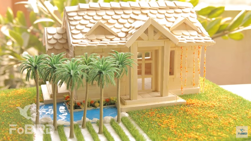 Building Popsicle Stick Mansion with a Lake and Garden - Fobird