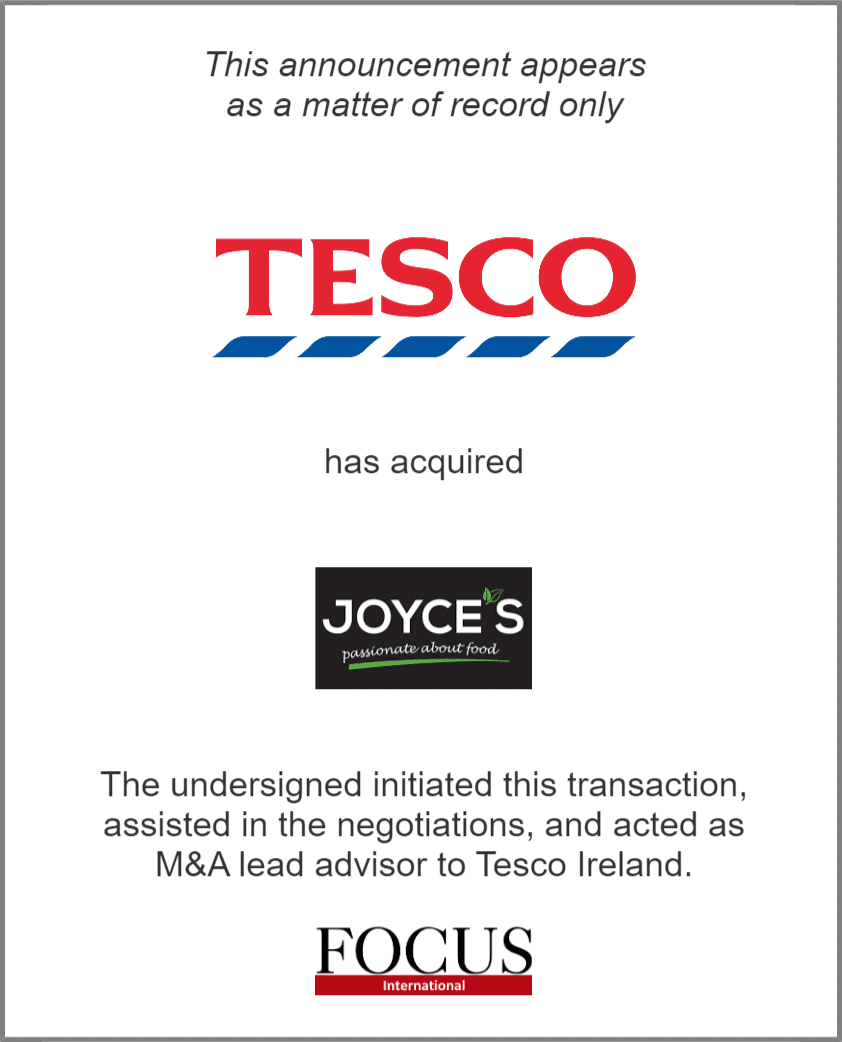 Tesco has acquired Joyce's Supermarket Group FOCUS