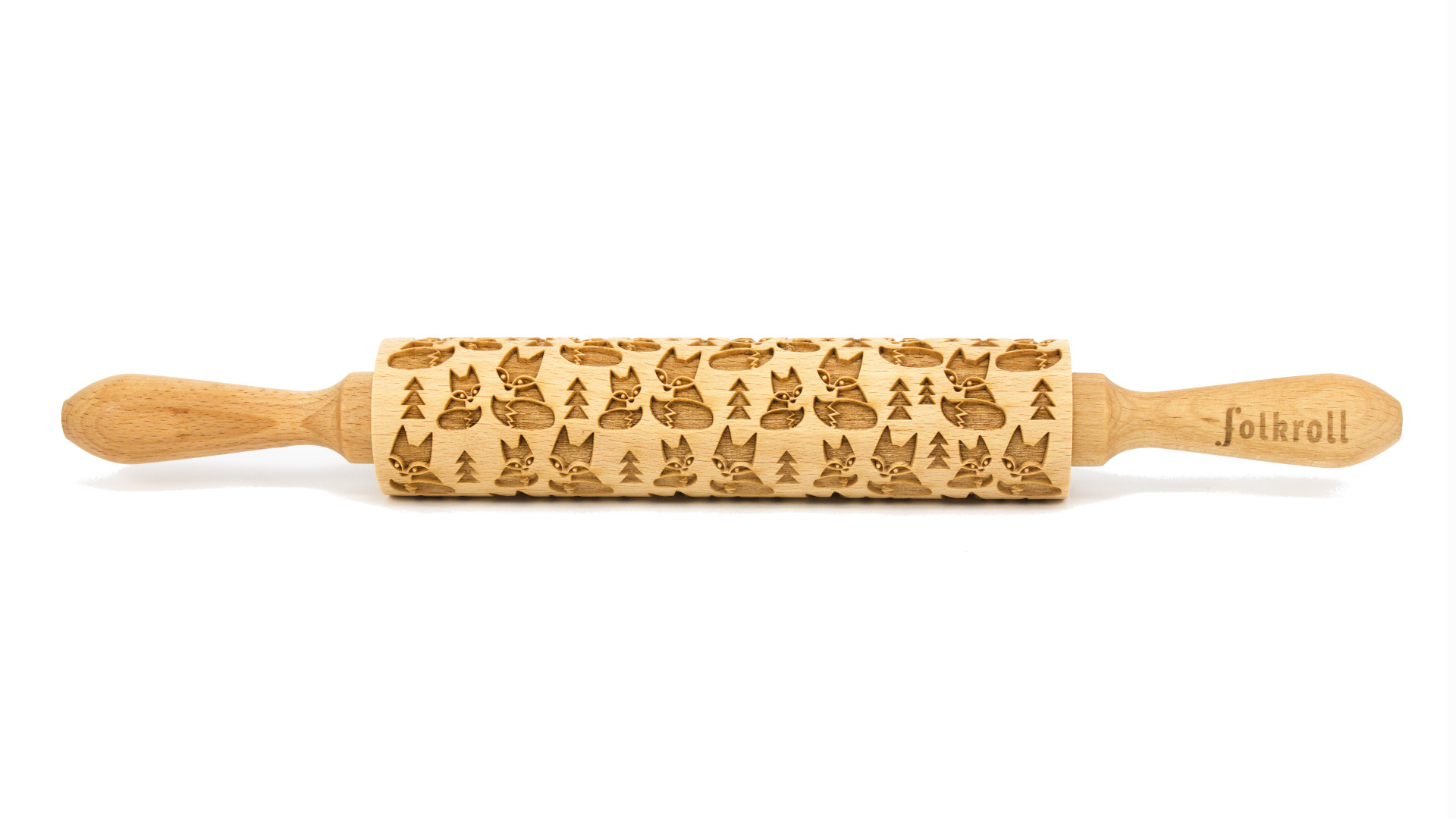 Medium engraved rolling pin Fox Trees Folkroll