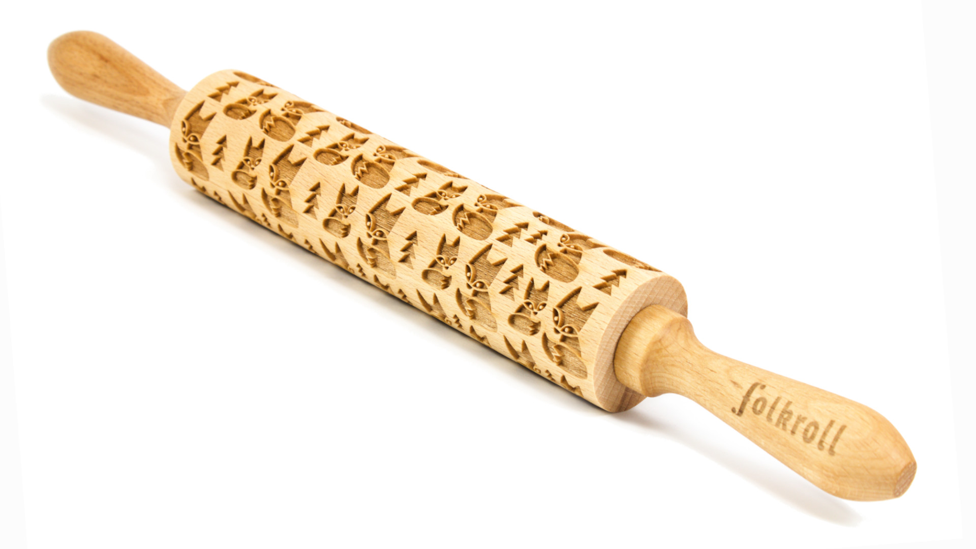 Medium engraved rolling pin Fox Trees Folkroll