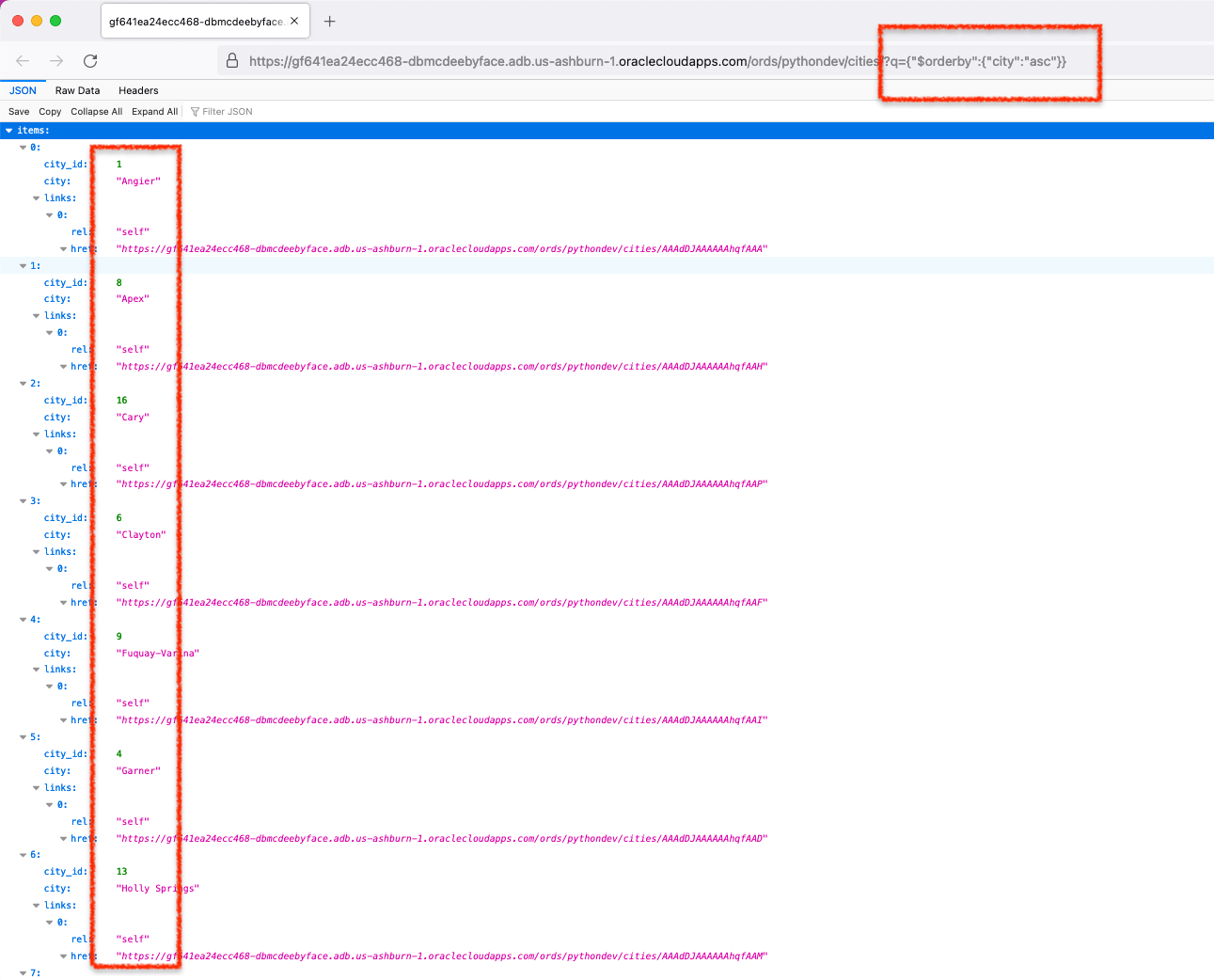 Python or Filtering in Queries sorting JSON responses from an Oracle