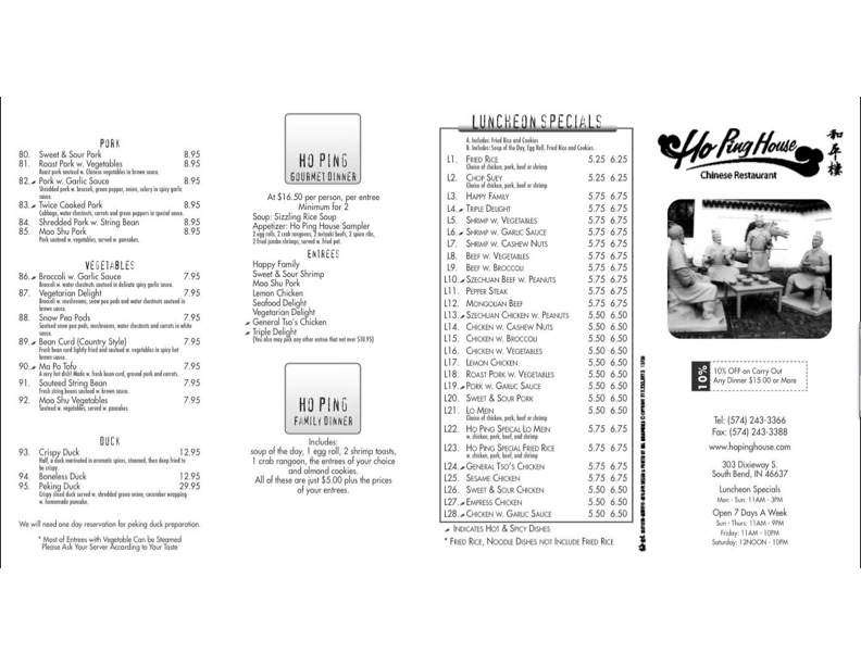 Ho Ping House, South Bend, IN Menu, Hours, Details