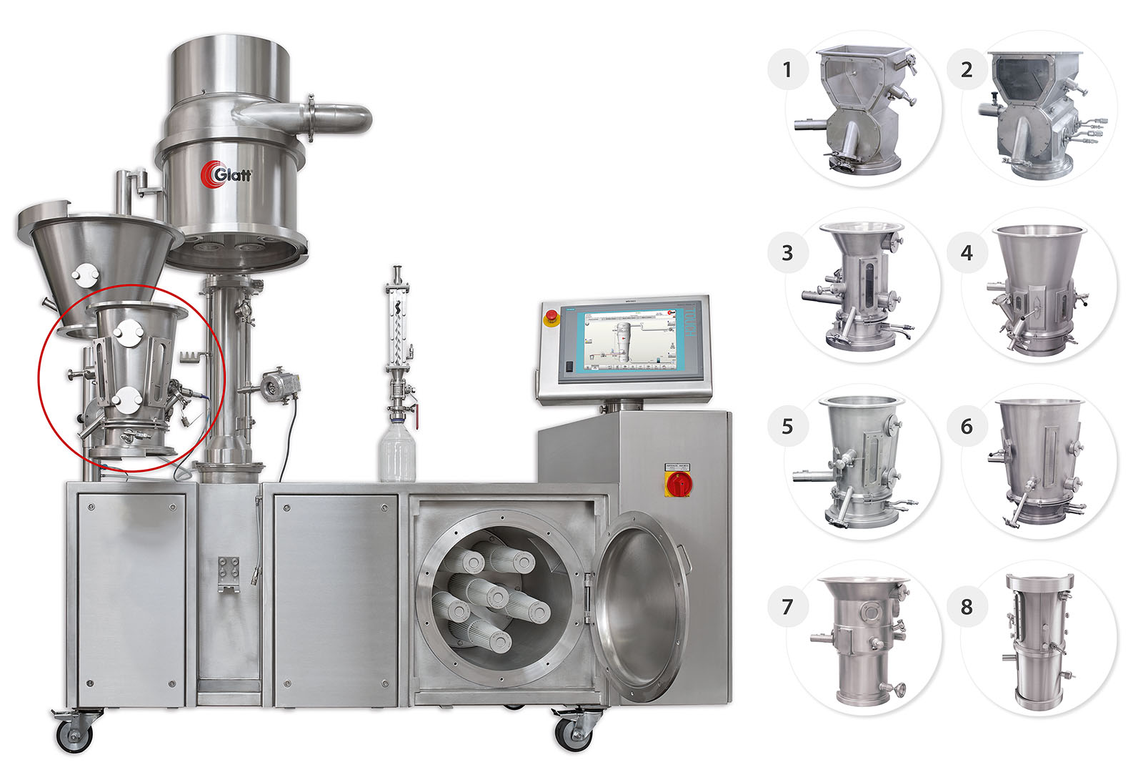 Laboratory units for fluid bed, spouted bed and rotor processes